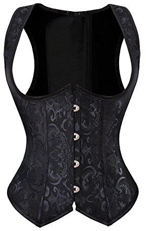 Grebrafan Damen Brokat Unterbrust Taillen Korsett Stahl Ohne Knochen Corsage Übergrößen (EUR(32-34) S, Schwarz)