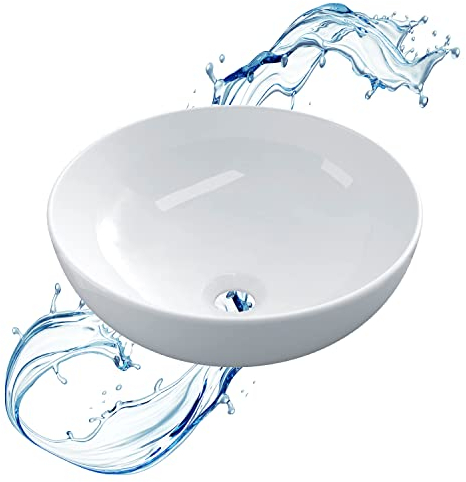 Starbath Plus - Lavabo de Cerámica - con Forma Redonda - Color Blanco - Sin Taladro Grifo - Medidas 40 x 40 x 15 cm - Ideal para Poner sobre Encimera de Muebles de Baños y Aseos