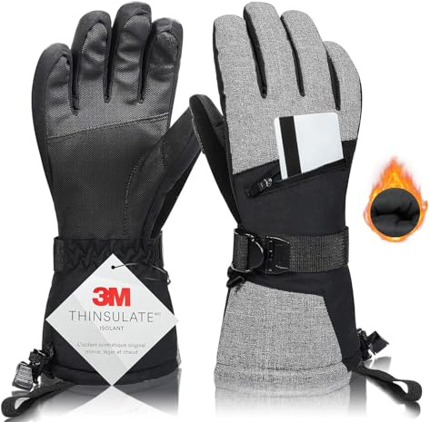 Solaris Waterproof Winter Gloves with Card Pocket, Warm Cozy 3M Thinsulate Ski Gloves for Snowboarding, Shoveling & Outdoor Sports, Gift Idea for Women Men