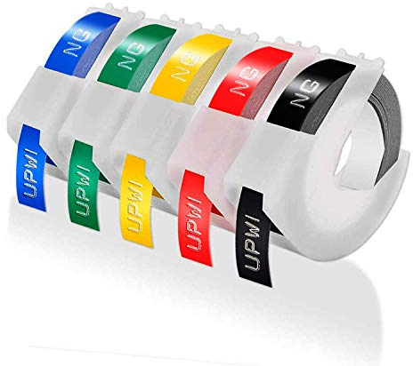 Upwinning kompatibel mit Dymo Prägeband 9mm für Dymo Junior und Omega Embossing Label Maker, als Ersatz für Dymo Prägeband 9mm Kunststoff Prägeetiketten 3D Selbstklebend Prägegerät Schriftband