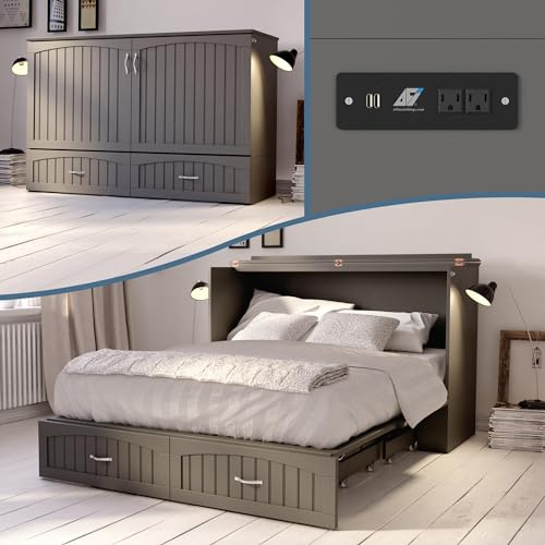 AFI, Southampton Murphy Bed Chest Queen with 6 Mattress, Storage Drawer & Built-in USB Charger, Grey