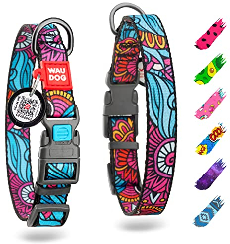 WAUDOG Nylon Halsband Hund Hundehalsband Große Hunde, Hundehalsband Mittelgroße Hundehalsband Kleine Hund Hunde Halsbänder Nylon Hundehalsband Welpen Verstellbar Digitale Hundemarke