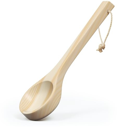 Northwood Sauna - Sauna Ladle - Handmade from Finnish Pine Wood - Natural Rope - 14″ Handle & 3.4 oz (100 mL) Capacity Spoon