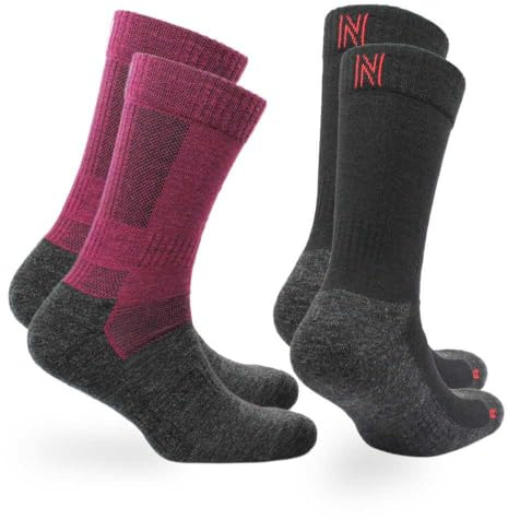 Norfolk - Calcetines acolchados de lana merina, unisex, 2 pares con soporte de tobillo y arco doble, aislamiento ideal para condiciones de frío, Combo Magenta/Negro, S