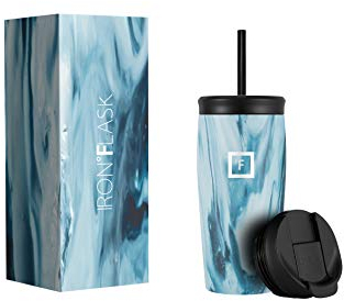 IRON °FLASK Nomad Tumbler - 470 ml, 2 Lids (Straw/Flip), Vacuum Insulated Stainless Steel Bottle, Double Walled, Thermo Coffee Travel Mug, Water Metal Canteen