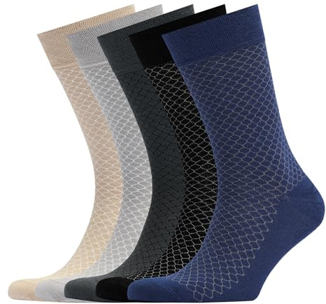 VRD Mens Dress Socks Bamboo Rayon 5-Pack Crew Socks Honeycomb Mid-Calf Length Fits Shoe Size 8-13 Gift Box