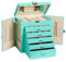 Frebeauty Große Schmuckschatulle 6 Ebenen PU-Leder, Schmuck-Organizer mit Schloss Aufbewahrungsbox mit Spiegel, Zubehörhalter mit 5 Schubladen für Ohrringe, Halsketten, Armbänder für Frauen (türkis)