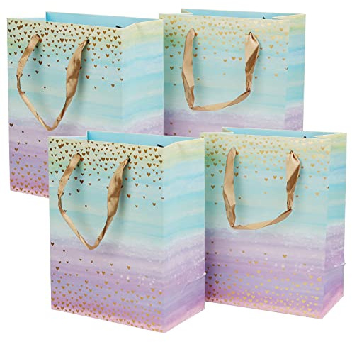4 Pcs Medium Size Gift Bags for Presents with Ribbon Handles
