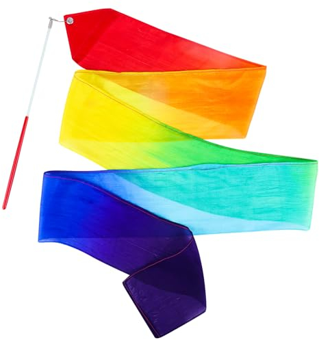 Mr Rex 100% Seide Regenbogen Gymnastikband Tanzband mit Stab für Kinder Mädchen Gymnastics Dance Ribbon Wands (1- Stück)