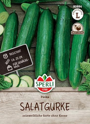 Sperli Salatgurkensamen Paska, F1 80884 - resistente Sorte - reinweibliche Sorte - ohne Kerne - ca. 25cm - Samen Gemüse, Gemüse Pflanzen, Saatgut