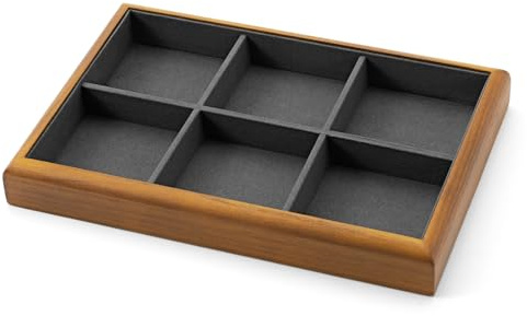 Oirlv Wooden Jewellery Tray with Six Compartments Stackable Jewellery Storage Tray for Tangle-Free Organisation
