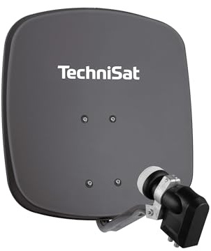 TechniSat DIGIDISH 45 - Parabola per 4 utenti (sistema satellitare piccolo da 45 cm - set completo di staffa a parete, Quattro-Switch-LNB e raccordo per tubo) grigio