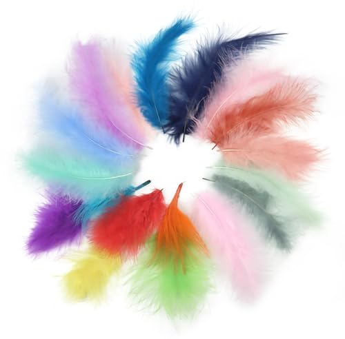 RISVOWO Federn Bunt zum Basteln, 200 Stück Feather, Federn Ostern, Traumfänger- Federn, Deko Federn Ostern, Geeignet für Verschiedene DIY-Bastelarbeiten, Traumfänger, Hochzeiten, Partydekorationen
