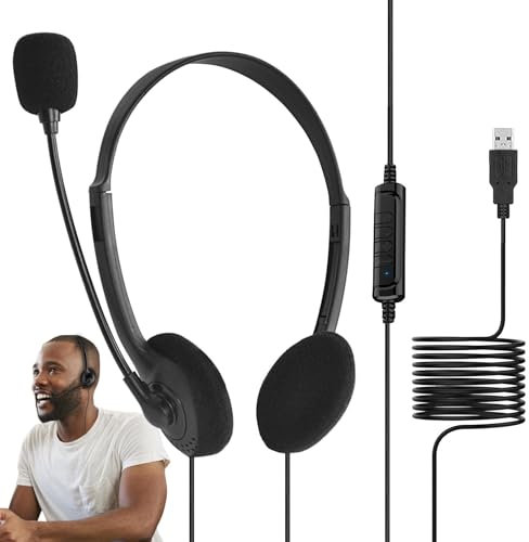 Ergonomische Kopfhörer mit Mikrofon | USB Over Ear Computer Game Headset | Bequem und Einstellbar Stabile Spielkopfhörer mit Lautstärkeregler, Sound