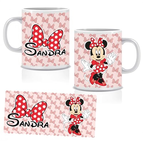 Taza de plástico personalizada. Ideal para el colegio y la guardería. VUELTA AL COLE. Regalos Personalizados. Diferentes Modelos a Elegir (Minnie roja)