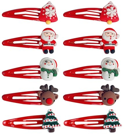 Set di 10 Fermagli per Capelli di Natale Rossi,Accessori per Capelli Festivi per Bambine, Bambini, Ragazze e Donne,Motivi Natalizi Classici,Regalo Decorazione Natalizia