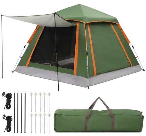 Aptliton Pop Up Tent Automatic, Camping Tent Waterproof Glow-in-the-Dark Pegs, Bug Netting & Convertible Door for Shade/Rain Protection Large 3-4 Person(200x200cm)