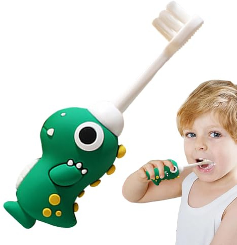 Kixolazr Cepillo de dientes para niños de dinosaurio,Cepillo de dientes suave para niños,Cepillo de dientes de entrenamiento para niños con cabezal de cepillo de tamaño infantil - Cepillo de dientes