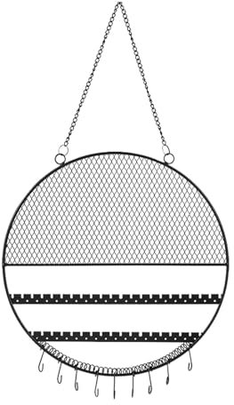 Support Mural Pour Boucle D'Oreille De Bijoux,Porte-boucles D'oreilles Rond Murales,Porte-colliers En Fer Forgé Avec Grille Creuse,Présentoir De Boucle D'oreille Avec Crochets Pour Ranger Les Créoles