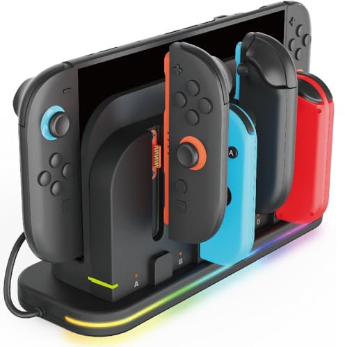 Stazione di ricarica RGB per Switch 2, controller stazione di ricarica con ventola di raffreddamento, Switch 2 Joy Con caricatore con 9 luci RGB, accessori per Nintendo Switch 2