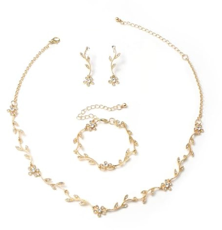 CHarmeFleur Conjunto de Joyas Cristal Collar Pendientes Pulsera Novia Set Collar Choker de Cristal para Novia Dama de Honor juegos de joyas dorados para mujeres Joyas de Boda