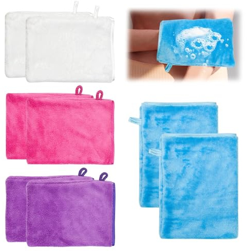 Fuhesgu 8 Pcs Manoplas Baño Felpa Guantes Limpieza Facial Guantes Exfoliantes Manos 21x14,5cm Guantes para Lavarse Toalla de Cuerpo Guantes de Baño para Ducha, 4 Bonitas Colores para Bebe Nino Adultos