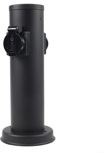Outdoor 2-Way Garden Socket Column, Stainless Steel Round IP54 Waterproof Power Outlet Post for Lawn, Patio, Terrace Lighting and Tools, Anthracite Finish(Black)
