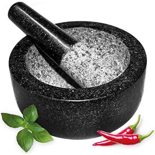 Andrew James Premium Granite Pestle and Mortar Set, 16cm, Ideal for Grinding Herbs, Spices, Nuts, Crushing Seeds, Perfect Pesto & Marinades Sauces, Large 16cm x 8cm, Essential Kitchen Accessory
