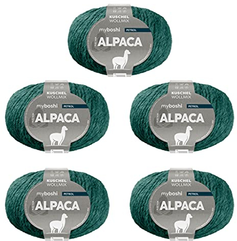 myboshi Alpaca-Wolle zum Häkeln/Stricken, temperaturregulierend, angenehm weich, für Damenoberbekleidung, Blau (Petrol), 5 Knäuel