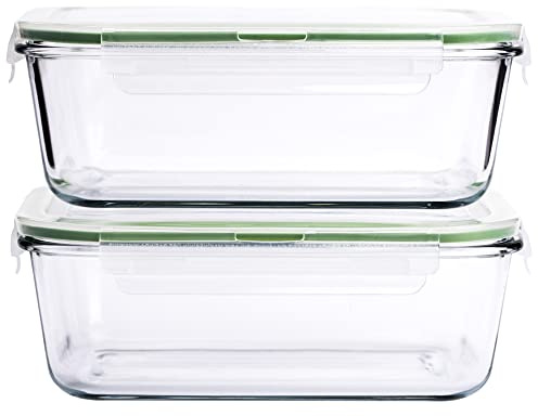 63 Oz 2 Pcs Large Glass Food Storage Containers 8 Cups Family Size Set Baking Containers with Locking Lids Storing food, BPA Free Leak Proof Microwave Oven Safe (2, 63 OZ)