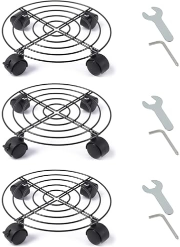 HAYAN 3 Pack 30cm Metal Plant Caddy with Brake Wheels, Heavy Duty Garden Plant Pot Dolly, Iron Potted Round Flower Pot Rack on Roller, Rolling Plant Stand Dolly for Indoor & Outdoor