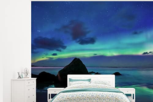Selbstklebend Tapete Wandpapier Wandaufkleber Fototapete Tapeten Wanddeko 375x300 cm Himmel - Landschaft - Polarlicht