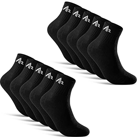 sockenkauf24 10 Paia Calze Sportive Calze da Tennis Calze da Lavoro Uomo Donna Cotone i1R (Nero 47-50 Corti)