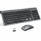 Combo Tastiera e Mouse Wireless Ultrasottili con Tampone, MOOJAY 2.4G USB Tastiera Mouse Silenziosa Compatta di Switch Forbice con Coperchio, Batterie AA&AAA,per PC/Laptop/Windows-Grigio Nero