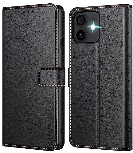 Ganbary Cover Compatibile con iPhone 12/12 Pro, Premium Pelle PU Flip Libro Custodia per iPhone 12/12 Pro [Protezione Completa] [Slot per Scheda] [Funzione di Supporto], Nero