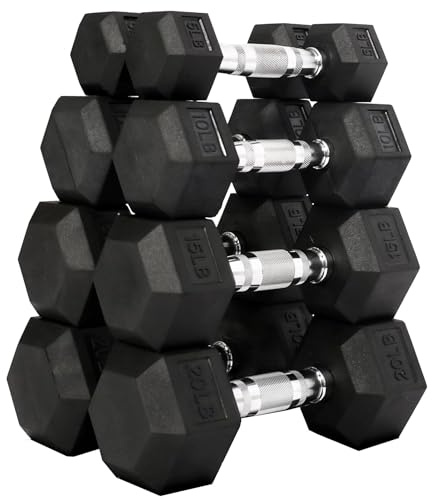 Signature Fitness Manubri esagonali rivestiti in gomma, set da 5, 10, 15, 9 kg