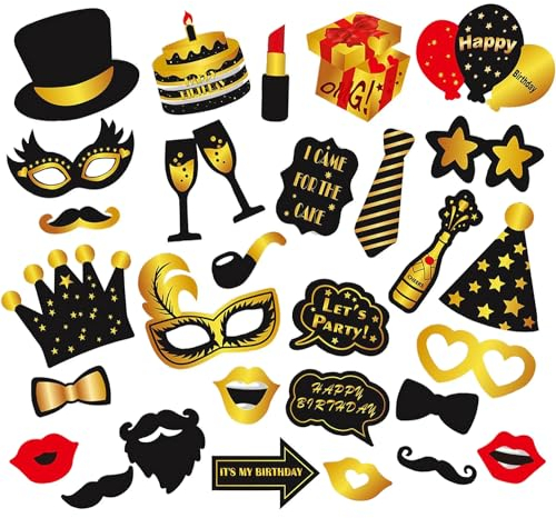 30 Stück Fotobox Accessoires, Foto Requisiten, Fotobox Requisiten, Party Accessoires, Silvester Foto Requisiten, Fotorequisiten Karneval Hochzeit Halloween