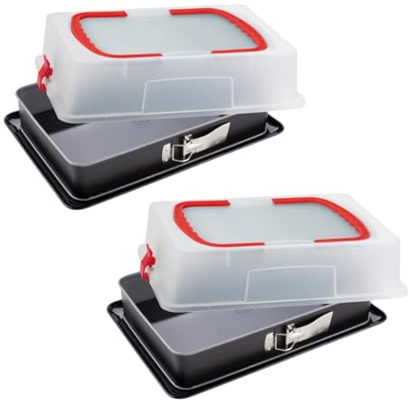 Dr. Oetker 9930650 Lot de 2 moules à charnière rectangulaires avec couvercle de transport, plat a lasagne rectangulaire, moule à gâteau rectangle, plat au four, plat lasagne, Acier, 42 x 29 x 7 cm