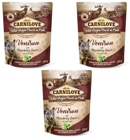 Carnilove Jabalí con Escaramujo | Paquete Triple | 3 x 300 g | Comida húmeda para Perros Adultos | Jabalí con escaramujo | Sin Patatas ni Cereales | Compuesto por 85% de Carne y vísceras