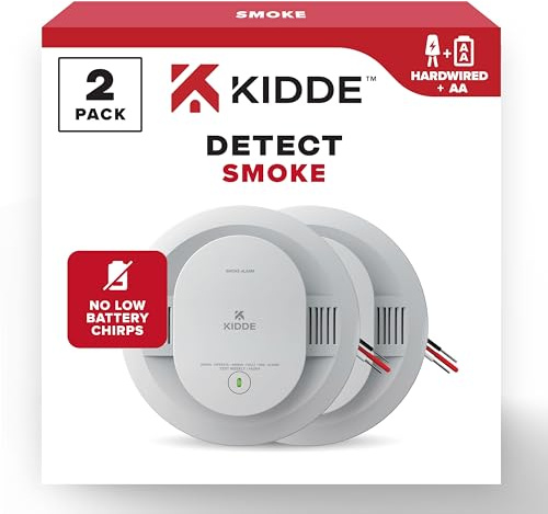 Kidde Hardwired Smoke Detector, AA Battery Backup, Interconnectable, LED Warning Light Indicators, 2 Pack