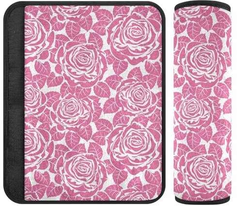 Joitme Pink Rose 4 weiche Flanell-Autositzgurtbezüge für Babyschale, 4er-Pack (2 S & 2 M) – schützt die Haut vor Kratzern
