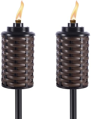 TIKI Brand Easy Install Bali Brown 65 Inch Torch, Outdoor Decorative Lighting for Lawn Patio Backyard, Bamboo Wrapped Torch, 2 - Pack, 1124124