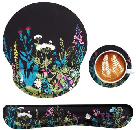 Set di Tappetini per Mouse 3 in 1, Tappetino Mouse Poggiapolsi + Appoggio per Polsi da Tastiera + Sottobicchiere, Mouse Pad Ergonomico per Computer Ufficio Casa Gioco, Facile Digitazione (B)