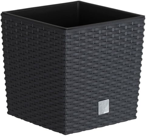 B2C Plant Flower Pot Square Rattan Planter Inner Pot 6 Sizes Garden Patio Home Large (Anthracite, 21L)