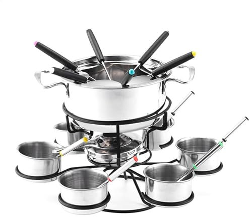 Cheese Fondue Set - Rotating Cheese Fondue Kit, Cast Iron Chocolate Fondue Pot Set, Fondue Pot with 6 Forks, 6 Bowls | Cast Iron Fondue Pot Set, Multifunctional Fondue Set, Cooking Set for 6 Persons