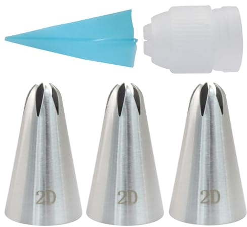 Kyuionty 3 beccucci 2D in acciaio inox, senza cuciture, con adattatore accoppiatore e sacchetto in silicone da 30,5 cm, strumenti da forno per torte di compleanno, cupcake, biscotti