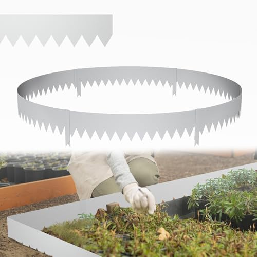 UISEBRT Rabattkant metall 20 cm hög, rostfri rabattinfattning, 5-set, galvaniserad rabattkant, flexibel rabattgräns för blomrabatter, gårdsväg, silver