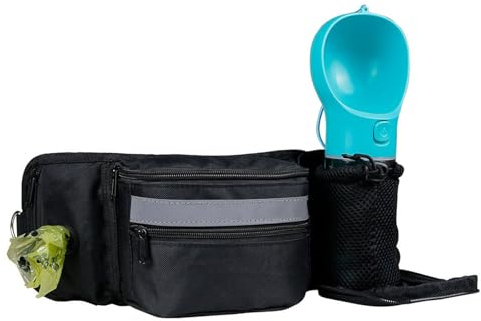 Sac à Friandises pour Chien, Sac à Nourriture pour Chien, Sac Banane pour Chien avec Porte-Gourde, Distributeur de Sacs à Déjections, Sangle Ajustable, Pochette Friandise et accessoires pour chien