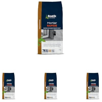 Bostik – Mortier Rapide – Mortier de Montage – Sol et Mur – Intérieur et Extérieur – Prise 10 Minutes – Sans Retrait – Couleur : Beige – 1 sac 5 kg (Lot de 4)