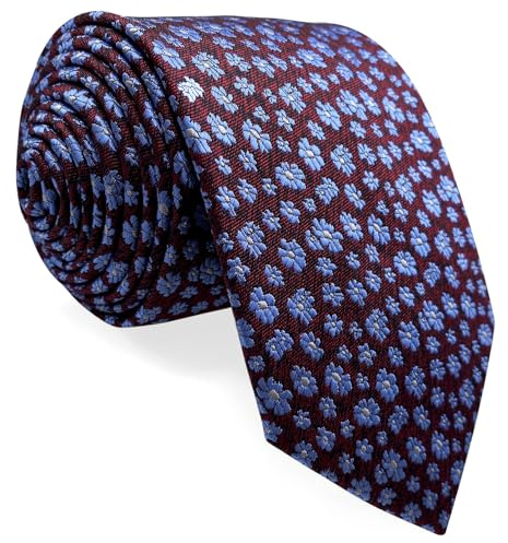 S&W SHLAX&WING Corbatas para Hombre Burdeos Azul Floral Corbata Boda Padrinos Regalo Fiesta Jacquard Tejido Clásico 147cm